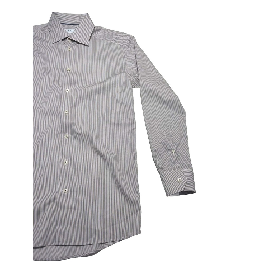 Eton Dress Shirt Mens Size 39 15.5 Contemporary Button Up Blue Gold Stripes - Picture 3 of 12
